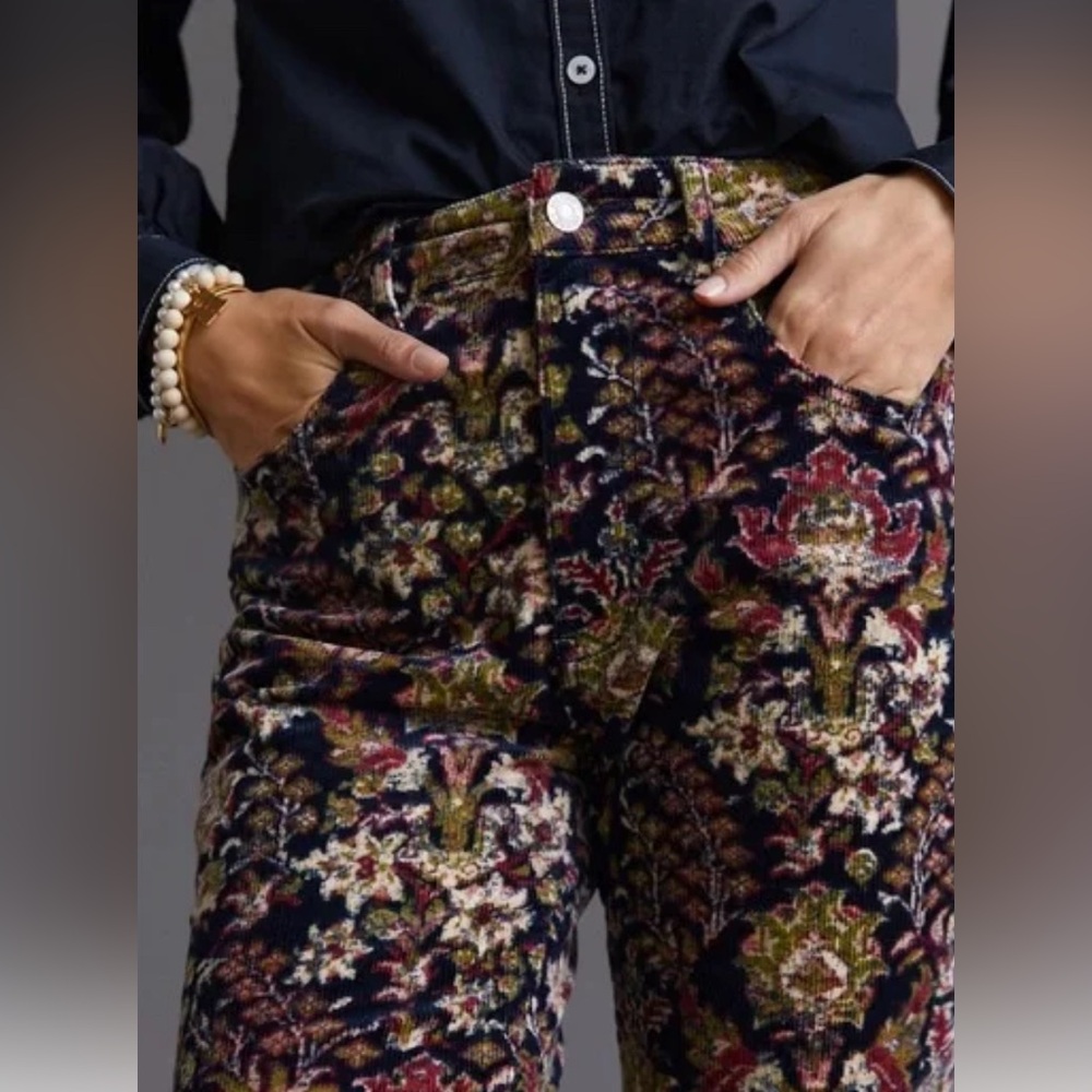 NWOT PILCRO Anthropologie The Icon Floral Corduroy Pants Size 29 - Picture 3 of 14